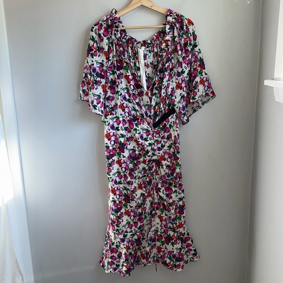 SALONI Olivia Floral Print Off the Shoulder Midi Dress SZ 8 - Picture 4 of 10